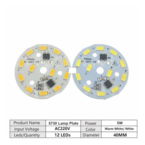 10-20pcs AC220V SMD5730 LED 3W 5W 7W 10W 12W 15W 18W 24W Aluminum Lamp Panel With Smart IC Driver For Indoor Light Source DIY(Warm White-3000K,5W-40MM_20 PIECES) von LOFWSGPRX