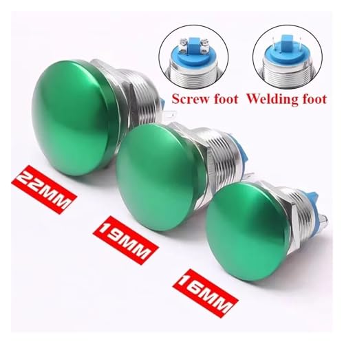 1pcs Metal Button Switch Waterproof 16/19/22mm Momentary Self Reset Screw Foot Red Green Blue Mushroom Head Power Switch Motor Drivers(Green,SCREW FOOT_SELF-RESET_22MM) von LOFWSGPRX