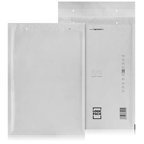 LOGIC PACK Premium Luftpolsterumschläge F6 100 St. Luftpolstertaschen, 240 x 350 mm Weiß Gepolsterte Briefumschläge, Haftklebend Polsterumschläge Versandtaschen Luftpolster Umschlag Gepolstert DIN A4 von LOGIC PACK