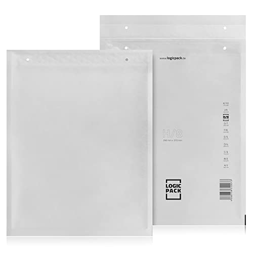 LOGIC PACK Premium Luftpolsterumschläge H8 100 St. Luftpolstertaschen, 290 x 370 mm Weiß Gepolsterte Briefumschläge, Haftklebend Polsterumschläge Versandtaschen Luftpolster Umschlag Gepolstert DIN B4 von LOGIC PACK