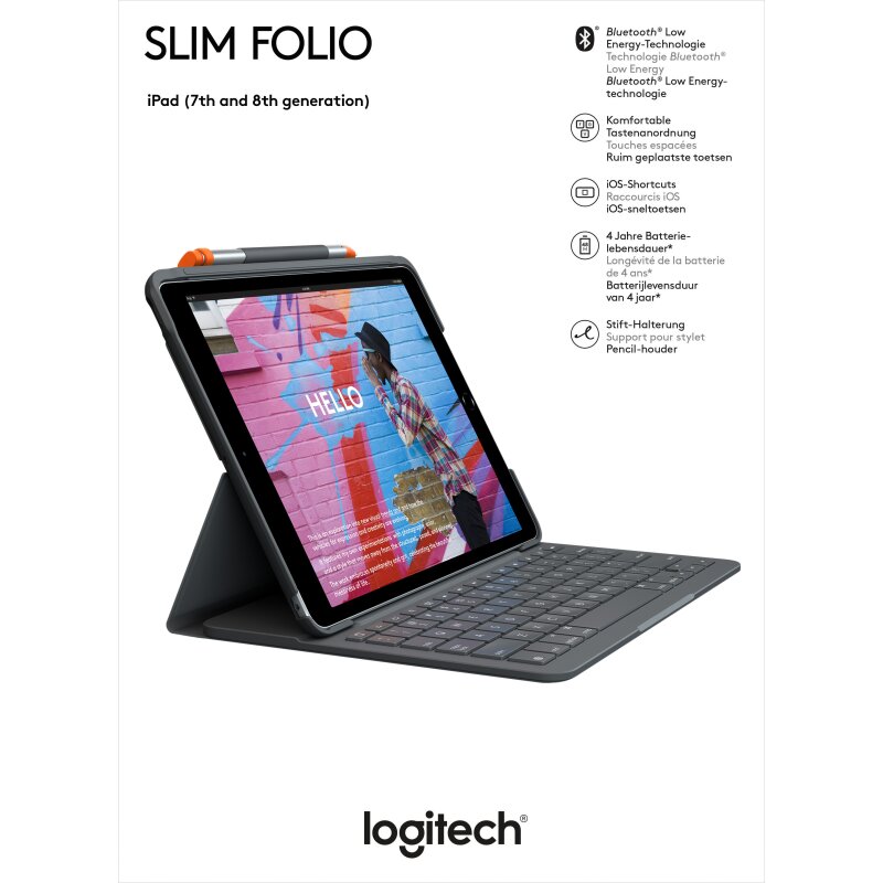 Logitech Tastatur Slim Folio, Bluetooth, grafit von LOGITECH