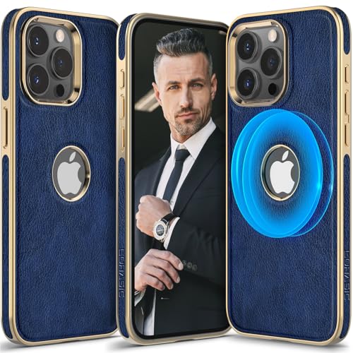 LOHASIC Schutzhülle aus PU-Leder für iPhone 15 Pro Max, stärkerer Magnet, kompatibel mit Mag-Safe, passend für Mag Autohalterung, luxuriöses Logo-Ansicht, elegante ProMax-Handyhülle, für Herren und von LOHASIC