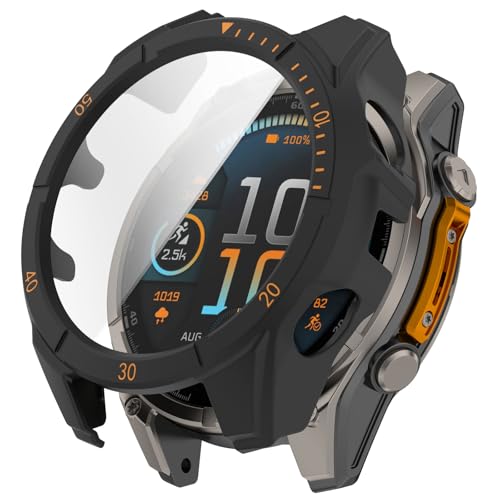 LOKEKE Kompatibel mit Garmin Fenix 8 Vollständige Abdeckung, PC-Schutzhülle, gehärtetes Glas, Displayschutzfolie, kompatibel mit Garmin Fenix 8, 47 mm (Schwarz/Rot) von LOKEKE