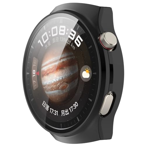 LOKEKE Kompatibel mit Huawei Watch 4 Pro Space Edition Vollständige Abdeckung PC Schutzhülle Case Cover Gehärtetes Glas Displayschutzfolie (Schwarz) von LOKEKE