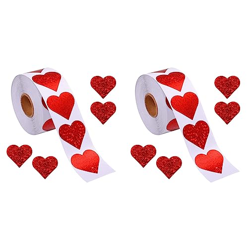 LOLPALONE 2 Rolle Valentinstag Glitter Aufkleber, Rote Aufkleber Rolle, Etiketten für Jubiläen Hochzeit (500 Stück/Rolle) von LOLPALONE