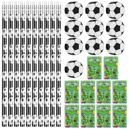 30 Set Fußball Bleistifte Fußball Radiergummi Set,Fußball Party Mitgebsel,10 Fußball Mitgebsel Bleistifte,10 Fußball Radiergummi 10 Fußball Flipperspiel,Fußball Geburtstag Party Geschenk für Kinder von LOMUG