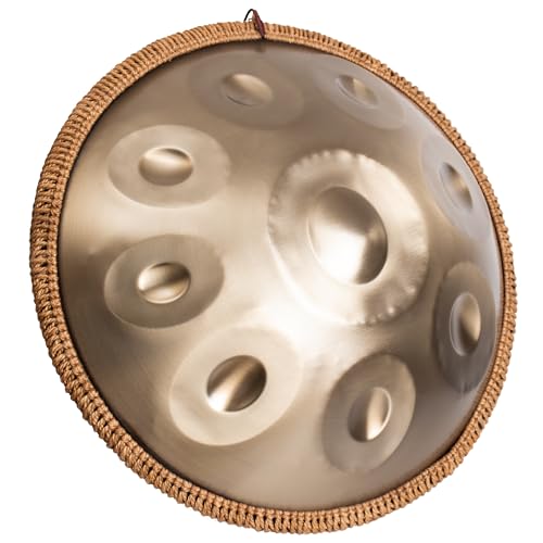 LOMUTY Handpan Drum 9 Töne 18 Zoll Stahltrommel in D-Moll 440 HZ Steel Tongue Drum mit weicher Tasche, Harmonic Percussion für Sound Healing, Personal Meditation, Yoga, Gold von LOMUTY