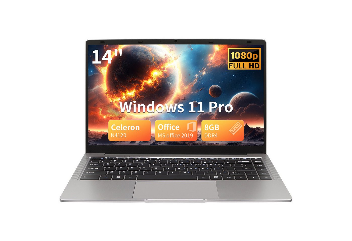 LONGEVINCE 14 Zoll Ultrabook Laptop, 8 GB RAM, N4120, Windows 11 Pro Notebook (Intel, 128 GB SSD, mit Deutscher Tastaturfolie, Celeron N4120 (bis zu 2,6 GHz) von LONGEVINCE