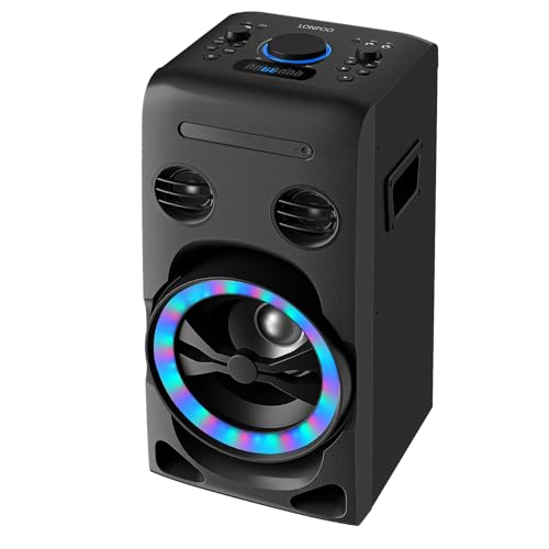 Party-Lautsprecher Soundsystem Stereoanlage Kompaktanlage Soundbox mit CD-Player, Bluetooth, UKW-Radio, USB/AUX-Eingang, 2 x Karaoke mic Porta von LONPOO