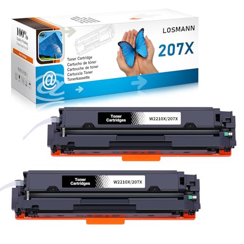 LOSMANN 207X W2210X Mit Chip Toner Kompatibel für HP 207X 207A W2210A Ersatz für HP Color Laserjet Pro MFP M283fdw M255dw M282nw M283fdn M255nw (2er-Pack, Schwarz) von LOSMANN