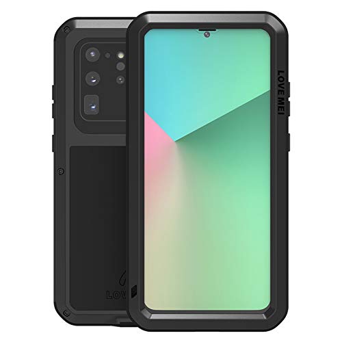 LOVE MEI für Samsung Galaxy S20 Ultra Metall Hülle,Heavy Duty Rüstung Tank Bumper Robust Aluminium Metall Stoßfest/Staubdicht/Anti-Drop Ganzkörper Schutz Fall Cover mit gehärtetem Glas (Schwarz) von LOVE MEI