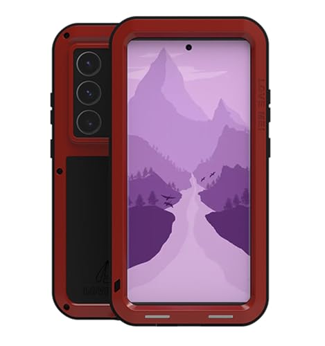 LOVE MEI für Samsung Galaxy S24 Ultra Metall Hülle, Outdoor Heavy Duty Rüstung Tank Robust Militär Bumper Aluminium Metall Stoßfest Anti-Drop Anti-Kratz Cover für Samsung Galaxy S24 Ultra (Rot) von LOVE MEI