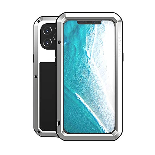 LOVE MEI für iPhone 12 Pro Max Hülle, Outdoor-Sportarten Heavy Duty Ganzkörper Schutzhülle Anti-Drop Stoßfest Staubdicht Metall Cover mit Eingebautem Displayschutz für iPhone 12 Pro Max (Silber) von LOVE MEI