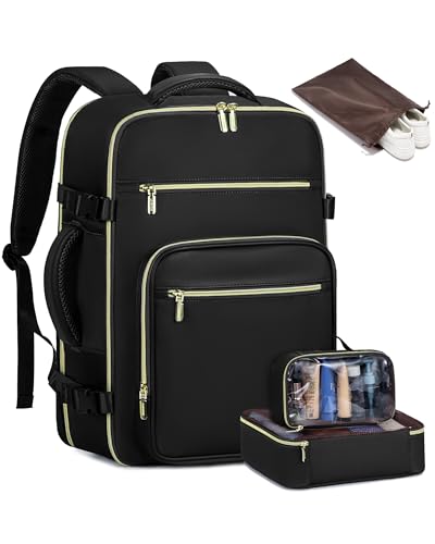 LOVEVOOK Handgepäck Rucksack Flugzeug, Reiserucksack Damen Groß, 50L Travel Backpack Handgepäck Tasche für Reise, 55x40x20 Cabin Bag Bordgepäck Rucksack, Laptop Rucksack 17,3 Zoll, Schwarz von LOVEVOOK