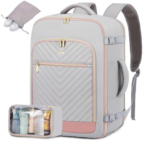 LOVEVOOK Reiserucksack Damen, 40L Rucksack Handgepäck Flugzeug, Groß Travel Backpack Carry on Luggage für 17 Zoll Laptop, Wasserdicht Kofferrucksack Reise Tasche Cabin Bag für Weekend, Grau von LOVEVOOK