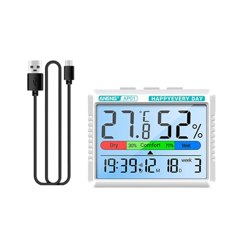 LOVIVER Digitales Thermometer-Hygrometer, Wetterstation mit Datum und Woche, 10% ~ 99% RH, Raumthermometer für effizientes Zeitmanagement, Graue Katze von LOVIVER