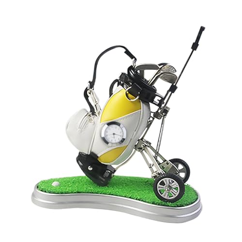 LOVIVER Mini-Golftasche, Stifthalter, Golf-Souvenir mit Kugelschreibern, Bastelgeschenke für Golfer mit Mini-Uhr, Schreibtisch-Ornament, Mitarbeiter, Gelb Weiss von LOVIVER