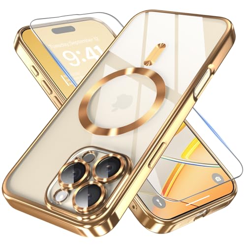 LOVOUS für iPhone 16 Pro Hülle mit kameraschutz, kompatibel mit MagSafe, Militärnorm Schutz, Dünn Glitzer Durchsichtig TPU Cover Handyhülle iPhone 16 Pro Case, Gold von LOVOUS