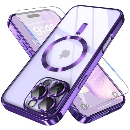 LOVOUS für iPhone 16 Pro Hülle mit kameraschutz, kompatibel mit MagSafe, Militärnorm Schutz, Dünn Glitzer Durchsichtig TPU Cover Handyhülle iPhone 16 Pro Case, Lila von LOVOUS