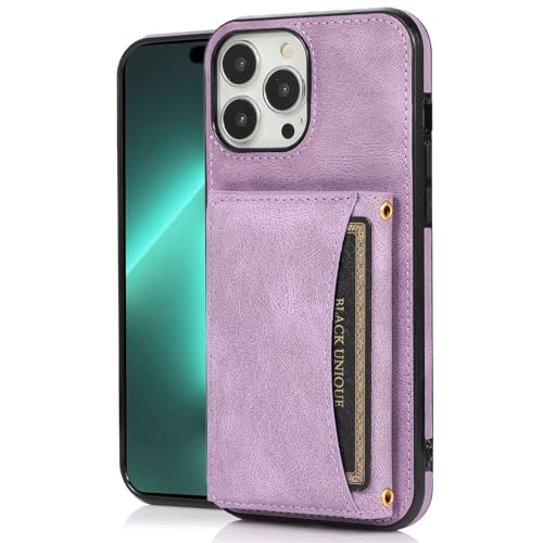 LOWBDGFU-Schutzhülle für iPhone 16 Pro Max/16 Pro/16 Plus/16, Ständer-Schutz, Handyhülle mit Kartenfächern, Brieftasche, Leder, Business-Hülle, Lila, 16 Pro von LOWBDGFU