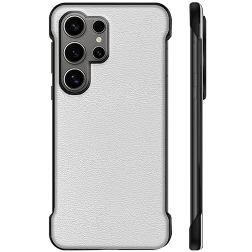 Hülle für Samsung Galaxy S24 Ultra/S24 Plus/S24, Ultradünne Rahmenlose Echtlederhülle, Leichtes, Schlankes, Nacktes Telefon-Außendesign,White,S24 Plus von LOXO CASE