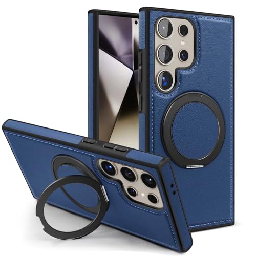 Hülle für Samsung Galaxy S25 Ultra/S25 Plus/S25, Premium PU-Lederhülle mit 360° Drehbarem Ständer, Schmale Stoßfeste Abdeckung, Kompatibel mit MagSafe,Blue,S25 Plus von LOXO CASE