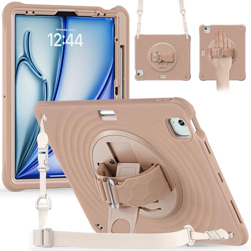 Hülle für iPad Air 13 Zoll M2 2024, Robuste Stoßfeste Hülle mit 360° Drehbarem Ständer/Handschlaufe, Verstellbarem Schultergurt, Stifthalter,Latte von LOXO CASE