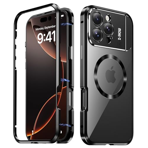 LOXO CASE Hülle für iPhone 14 Pro Max/14 Pro/14, mit Unsichtbarem Kameraständer [Kompatibel mit MagSafe] Magnetischer Absorptions-Metallstoßfänger und PC-Rückseitenabdeckung,Black,14 von LOXO CASE