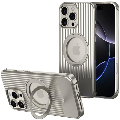 LOXO CASE Hülle für iPhone 15 Pro Max/15 Pro/15, Stoßfeste Hülle Im Gepäckstil mit Metallrahmen und 360° Drehbarem Ständer, Kompatibel mit MagSafe,Natural,15 Pro von LOXO CASE