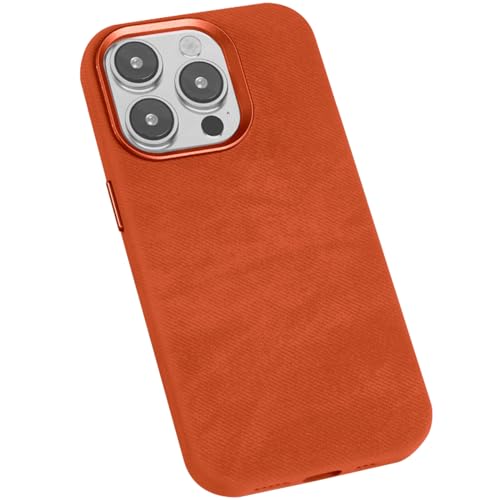 LOXO CASE Hülle für iPhone 15 Pro Max/15 Pro/15 Plus/15, Mikrofaser-Leder – Soft Touch, Anti-Fingerabdruck, Kompatibel mit MagSafe, Präzise Passform mit Metallknöpfen,Orange,15 Pro von LOXO CASE