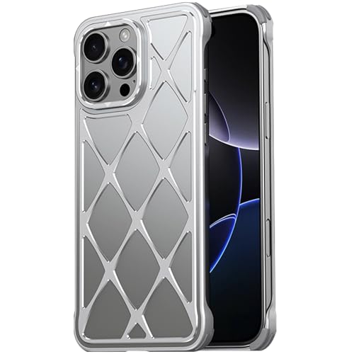 LOXO CASE Hülle für iPhone 16 Pro Max/16 Pro/16, Aluminiumlegierung + PC-Hülle, Fallschutz in Militärqualität, Schlanke Geometrische Ästhetik,Silver,16 von LOXO CASE