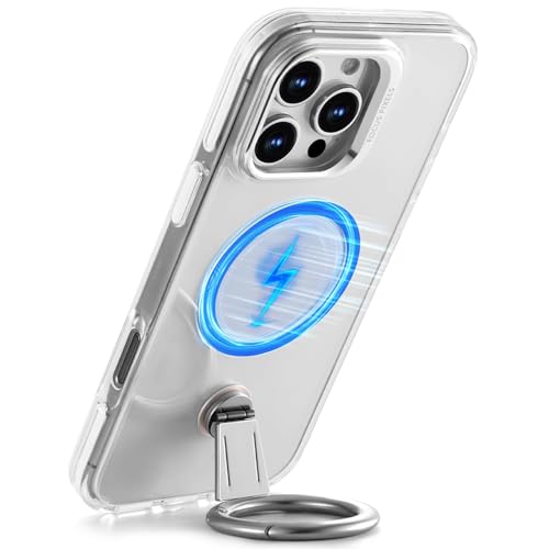 LOXO CASE Magnetische, Transparente Hülle für iPhone 15 Pro Max/15 Pro, Stoßfester Airbag-Schutz mit 360° Drehbarem Ring, Multifunktions-Ständer, Kompatibel mit MagSafe,White,15 Pro von LOXO CASE