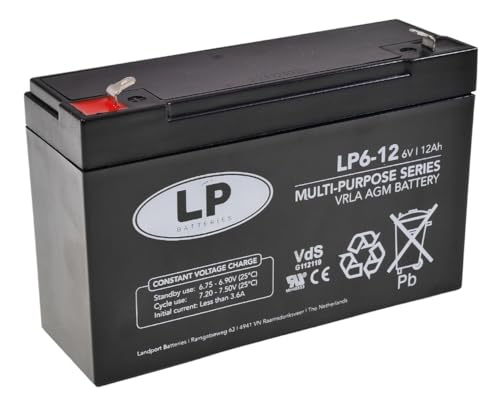 LP BATTERIES NSA LP6-12 T1 6V 12AH AGM Akku Vlies Batterie VRLA Zyklenfest Wartungsfrei für Elektro Spielzeug Alarm Brandmeldeanlage Notstrom USV UPS von LP BATTERIES