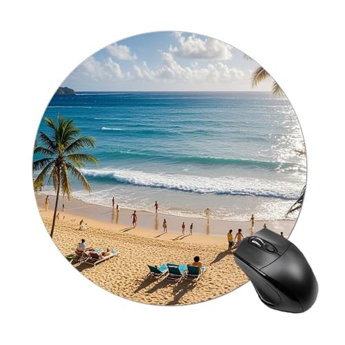 Summer Hawaiian Mousepad Round Mice Mat Waterproof Computer Mousepad with Non-Slip Rubber Base Wireless Mouse Pad for Laptop Office Home Personalized Gaming Mousepad von LPSADGF