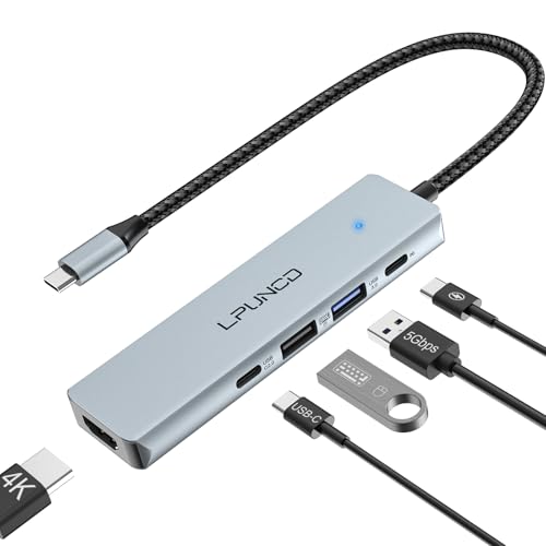 5 Ports USB C Hub mit 4K HDMI, PD100W, USB C, 2*USB A Datenports - USB C Adapter Multiport - USB C Docking Station für iPhone 15/15 Pro, Galaxy S24, MacBook Pro/Air, iPad Pro/Air, Steam Deck usw. von LPUNCD