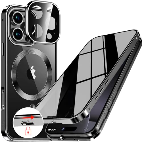 [CD-Metallring & Sicherheitsschloss] Magnetische 360 Grad Ganzkörper Sichtschutzhülle für iPhone 16 Pro Max 6.9'[Integrierter Linsenschutz] Schutzhülle mit Integriertem 9H-Glasbildschirm, –Schwarz von LS LANGSHUN