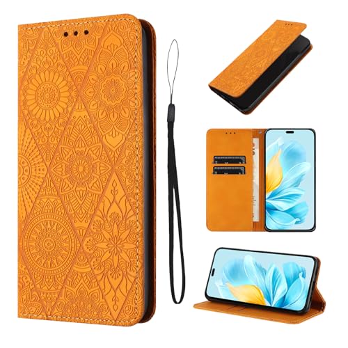 LSPCASA Lederhülle Für Honor 200 Lite 5G 6.7 Zoll Magnetische Handyhülle Honor 200 Lite Hülle Mit Standfunktion Honor 200 Lite Hülle, Orange von LSPCASA