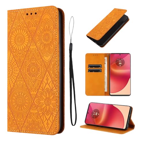 LSPCASA Lederhülle Für Motorola Edge 50 Fusion 5G 6.7 Zoll Magnetische Handyhülle Motorola Edge 50 Fusion Hülle Mit Standfunktion Motorola Edge 50 Fusion Hülle, Orange von LSPCASA