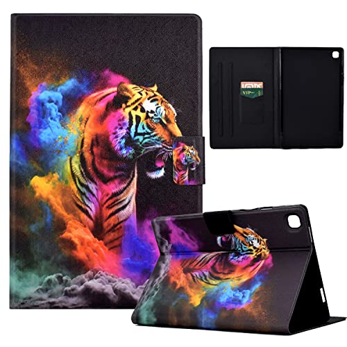 LSPCASA Schutzhülle Kompatibel Mit Samsung Galaxy Tab S6 Lite 10.4 SM-P610/P615 Samsung Tab S6 Lite Hülle Mit Kartenfächer Funktion Ständer Samsung Galaxy Tab S6 Lite Hülle Farbiger Tiger von LSPCASA