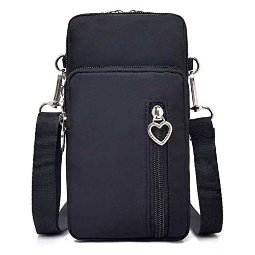 Handytasche zum Umhängen, Handy Umhängetasche, Geldbörse Brieftasche, Nylon Kleine Umhängetasche mit Kopfhörer Eingang, Crossbody Schultertasche, Schultertasche für Handy unter 7 Zoll(Schwarz) von LTLSZRN