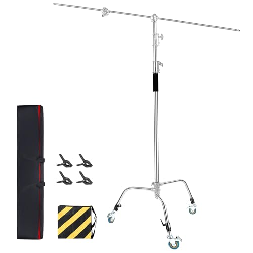 C-Ständer mit Galgenarm-Rädern, 100 % Edelstahl, strapazierfähig, maximale Höhe 330 cm, Fotografie-Lichtständer für Monolight-Softbox-Reflektor von LTRINGYS