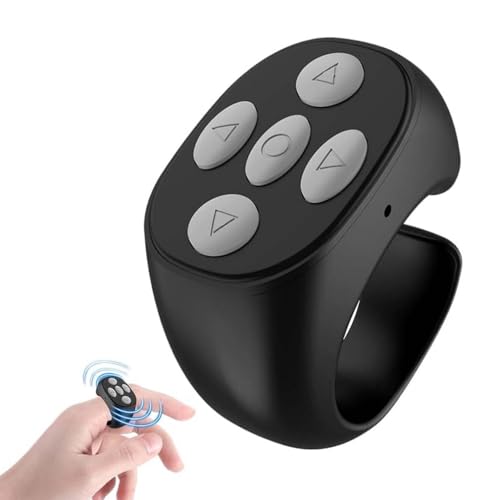 Fingertip-Funk-Bluetooth-Fernbedienung, Scroll Ring Fingertip Page Turner, Bluetooth Fernbedienung, Wiederaufladbares Selfie Kamera Fernauslöser für Handys und Tablets (Schwarz) von LUCKKY