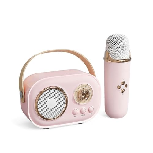 Tragbarer Bluetooth-Lautsprecher mit drahtlosem Mikrofon, Karaoke Maschine mit Mikrofonen, Mini Karaoke Anlage mit 6 Stimmeffekten, tragbare Bluetooth Karaoke Lautsprecher für Kinder (Rosa) von LUCKKY