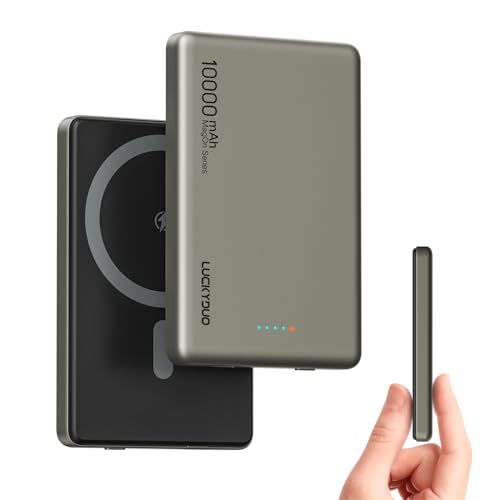 LUCKYDUO Mag-safe Powerbank 10.000 mAh, 0.47 Zoll Ultra Dünn, Kabellose Magnetische Externer Akku, for Magsafe Tragbares Ladegerät, PD 20W USB-C Schnelles Aufladen für iPhone 15/14/13/12 Series von LUCKYDUO