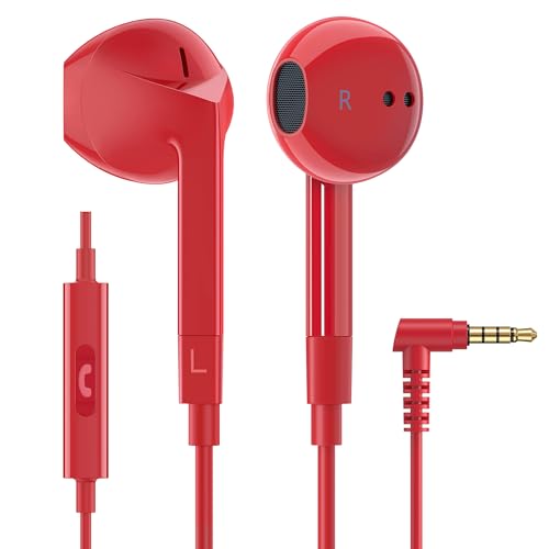 LUDOS FEROX Kopfhörer In Ear Kopfhörer mit Kabel und Mikrofon, 5 Jahre Garantie, In Ear Ohrhörer, 3,5 mm Klinkenstecker Earbuds, Satte Bässe Earphones, Headphones für iPhone, iPad, Samsung - Rot von LUDOS