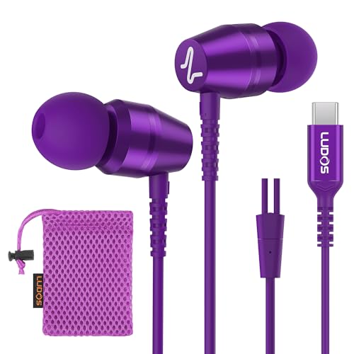 LUDOS OMNITONE USB C Kopfhörer, 5 Jahre Garantie für iPhone 16 15 Pro Max Plus Samsung Galaxy S24 S23 Ultra S22 S21 FE S20 A53 A54, USB Typ C Ohrhörer mit Mikrofon In-Ear mit Kabel für iPad - Lila von LUDOS