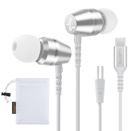 LUDOS OMNITONE USB C Kopfhörer, 5 Jahre Garantie für iPhone 16 15 Pro Max Plus Samsung Galaxy S24 S23 Ultra S22 S21 FE S20 A53 A54, USB Typ C Ohrhörer mit Mikrofon In-Ear mit Kabel für iPad - Weiß von LUDOS