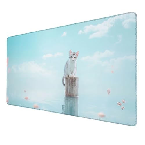 Mauspad, (1000x500x3mm) Gaming Mousepad, Large XXL Mouse Pad (Katze), Mouse Pad, Gaming Mat Pad für Improved Precision and Speed, Wasserdicht und Rutschfester Gummi Desk Mat Arbeit, Studium (Weiß) VGP von LUESSJAO