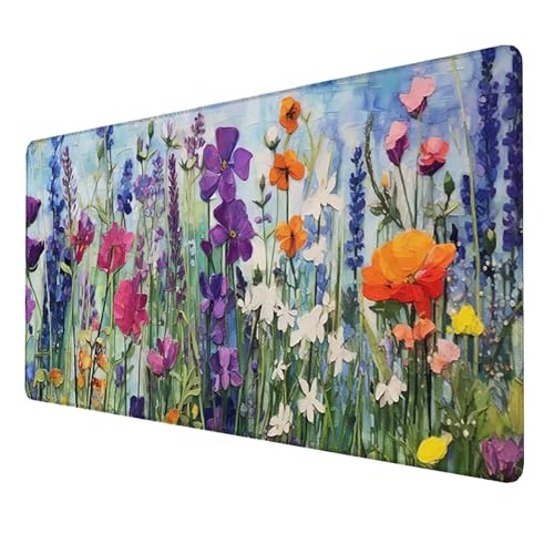 Mauspad, xxl Mauspad Große(Blume) Schreibtisch Matte (1200x600x3mm) für alle Maustypen, Rutschfeste Gummibasis, Großer Erweiterter Schreibtisch Schutz Präzises und langlebiges, Mauspad (Blau) A-P5 von LUESSJAO