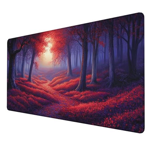 Mauspad (1500x800x3mm) Mousepad mit Vernähte Kanten (Baum) Rutschfester Mouse Pad, XXL Mousepad, (Rot) Gaming Mauspad für schnelle Spielstile und optimale Kontrolle, Mousepad für alle Maustypen I-9Q von LUESSJAO